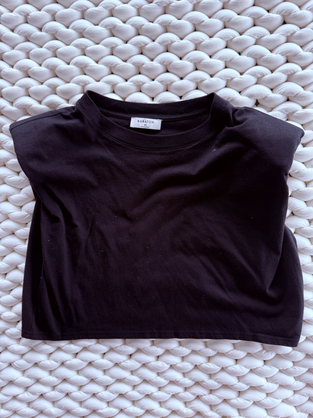 Babaton Black Padded Shoulder Crew Tee